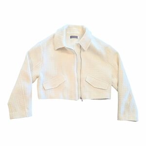 Mint Velvet Cropped Boucle Zip Up Jacket Cream M NWOT Quiet Luxury Workwear